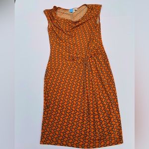 Michael Kors Orange Gold Equestrian Chain Print Short- Sleeve Knot Front Dress